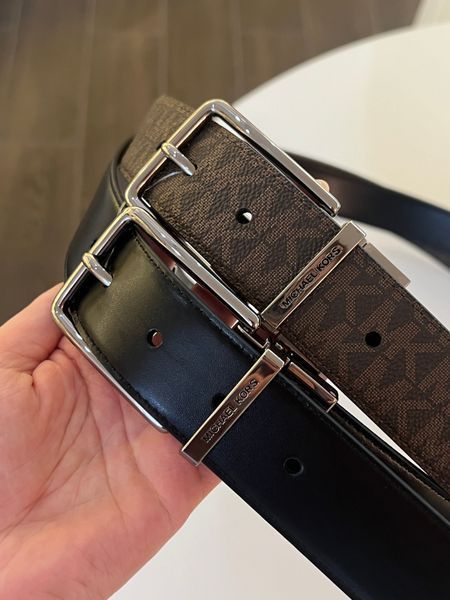 Ремінь чоловічий двохсторонній Michael Kors коричневий лого шкіряний 	 36F1LBLY9B br фото