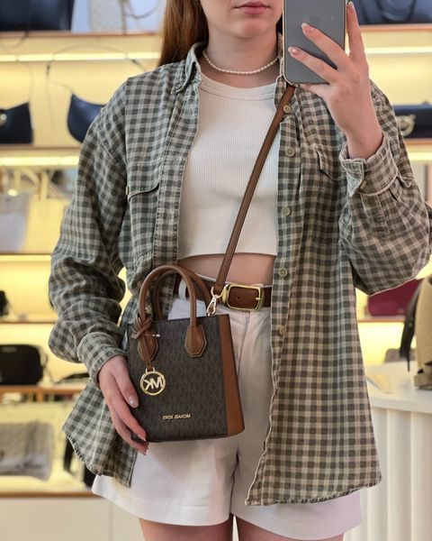 Сумка жіноча Michael Kors Mercer Extra-Small коричнева лого 35T1GM9C0I br фото