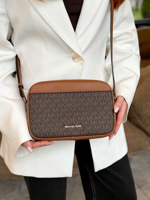 Сумка жіноча Michael Kors Jet Set Large коричнева лого 35R6GTVC7B br фото